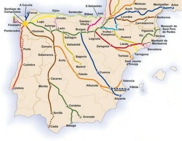Mapa de los Caminos de Santiago