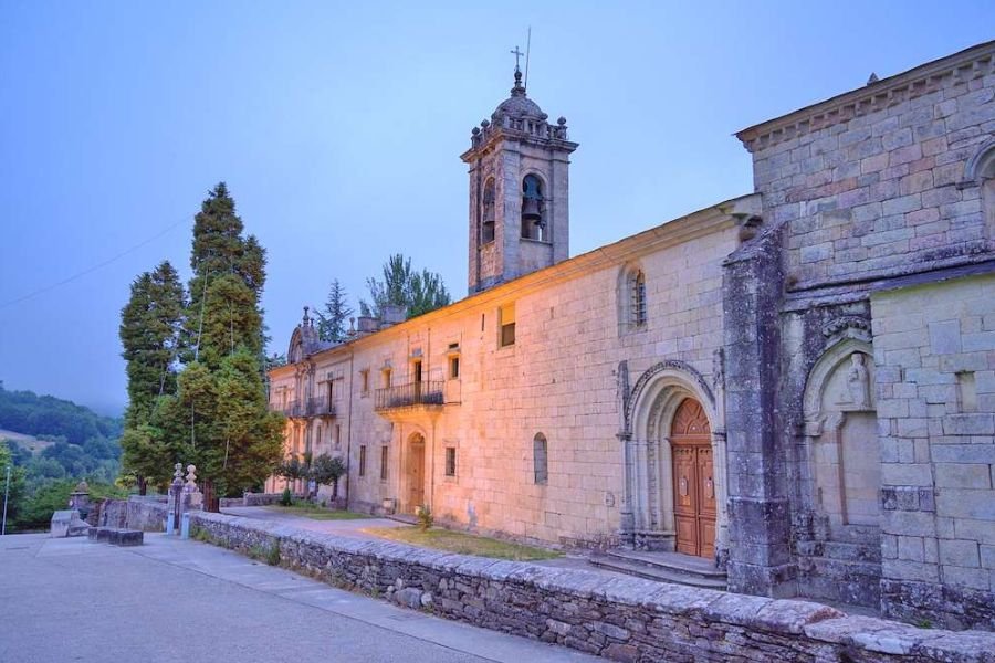 The convent of A Madalena in Sarria at dusk
