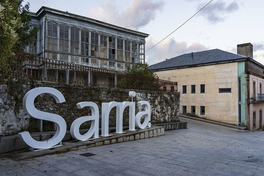 The large Sarria letters in the town square where the last 100 km of the Camino Frances begin
